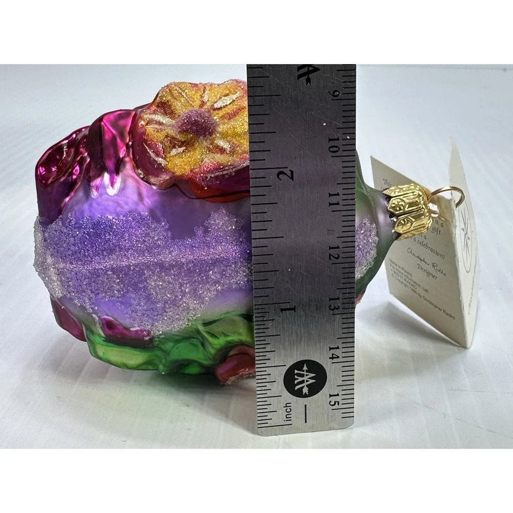 VTG Christopher Radko Egg Blossom Glass Handpainted Easter Ornament Flowers 4